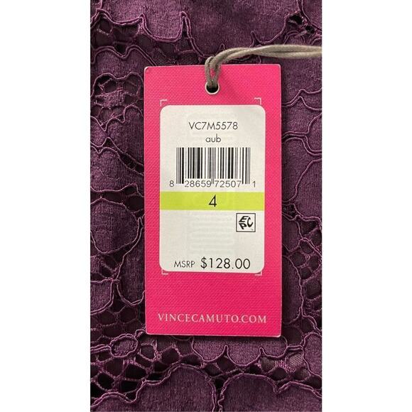 Vince Camuto‎ Flounce Bell Sleeves Plum Lace Shift Dress Dark Purple Size 4 New - Picture 7 of 12